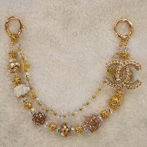 Elegant Gold Rhinestone Logo Bag Chain Purse Chain